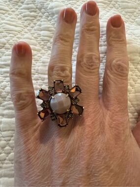 Ann Taylor Rose-Gold Floral Cocktail Ring with Pink Center